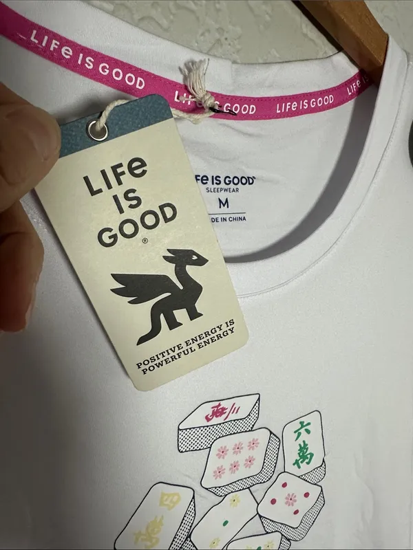 NEW Life Is Good White Tee Mahjong Tile Graphic Sleep Top Get Your Mahj On - Image 5
