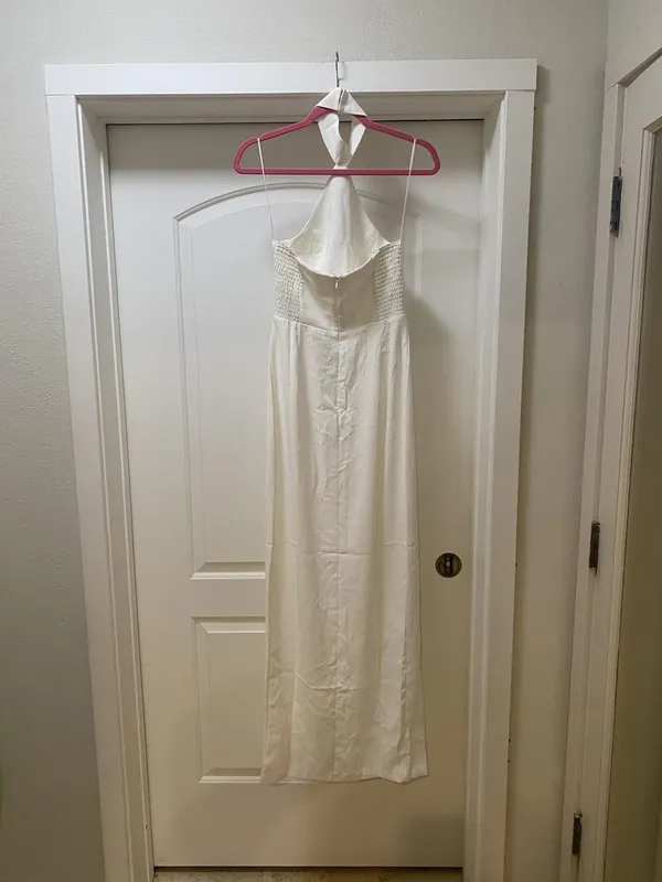 Amanda Uprichard Queens Dress Womens Small White Halter Smocked Maxi Wedding - Image 4