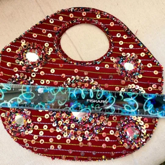 Red embroidered, beaded sequins and mirror work purse cloth clutch 10x6 inch - Image 3