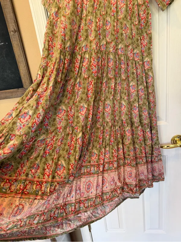 Natural Life Long Maxi Floral Cottage Core Dress XS Prairie Feminine Short Sleev - Image 9