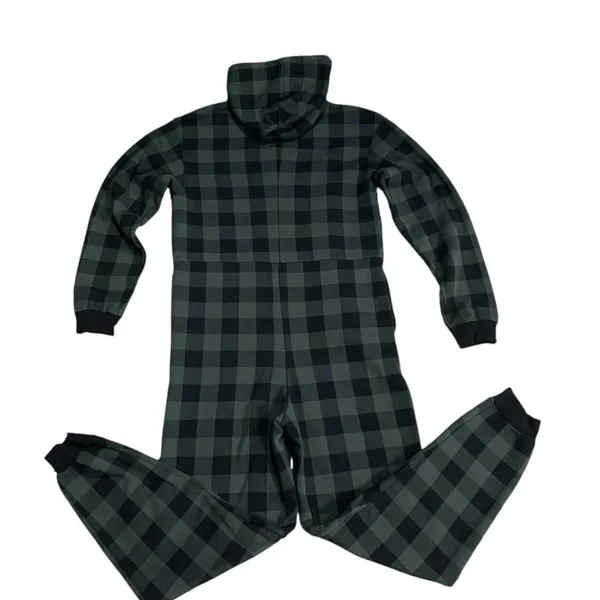 Fabletics Jumpsuit Women S Green Buffalo Plaid Fleece Hooded Pajamas Cabincore - Image 3