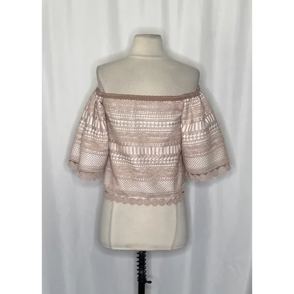Revolve‎ ALEXIS Finn Lace Off Shoulder Top Blouse Blush Pink Silk Lacey X-Small - Image 9
