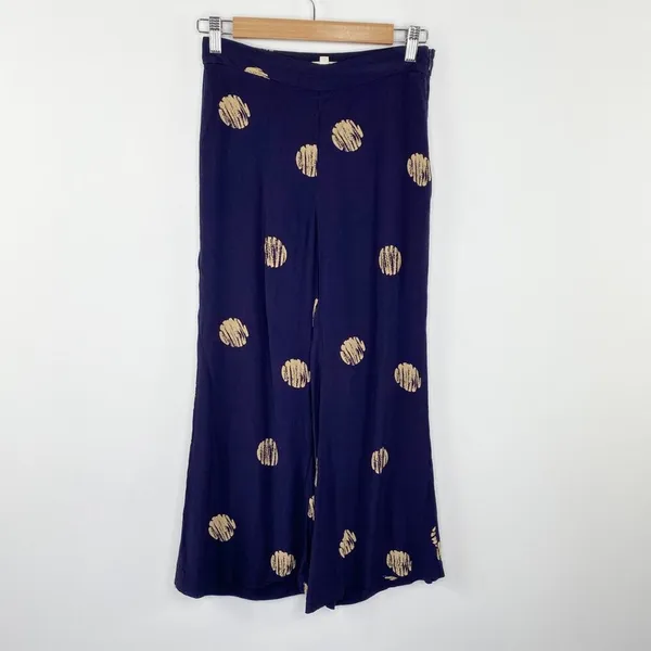 Silence Noise Womens Navy Blue Dotted Flare Pants Size 0 Boho Cropped Festival‎ - Image 2