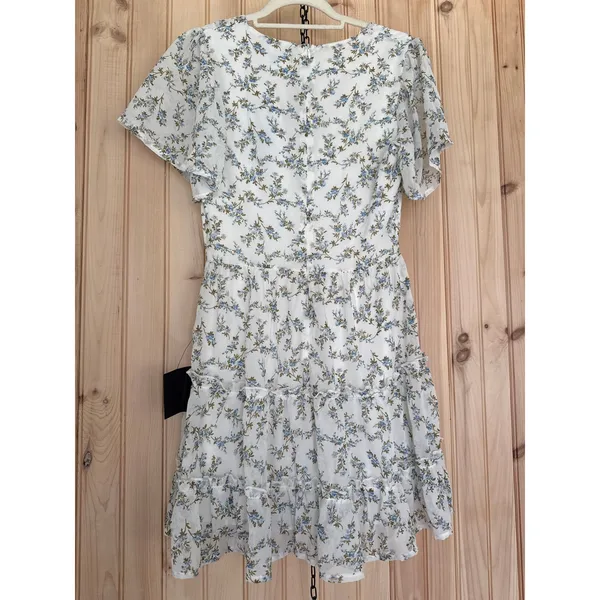 NWT Lulus So True White Floral Print Tiered Short Sleeve Mini Dress Casual Sz S - Image 5