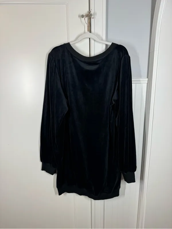 Anthropologie Daily Practice black Velvet Puff-Sleeve sweatshirt Dress size xl - Image 4