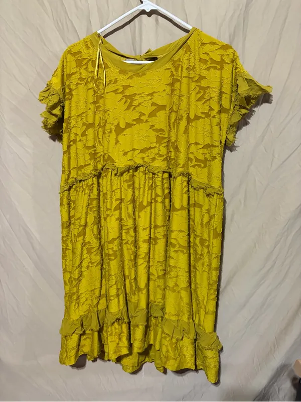 Anthropologie Playful Ruffle Mini Dress Mustard Chartreuse - Image 2