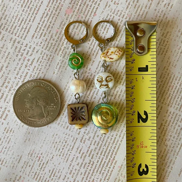 quality Czech glass beads mix unique boho fairy funky dangle earrings🌝⭐️🌀 - Image 6