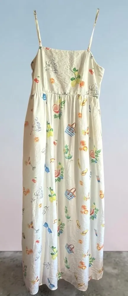 Rachel Zoe Ivory Beach Print Maxi Dress Size 2 Smocked Back NWOT - Image 2