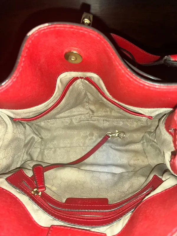 Michael Kors Hamilton Satchel Red grained leather. - Image 10