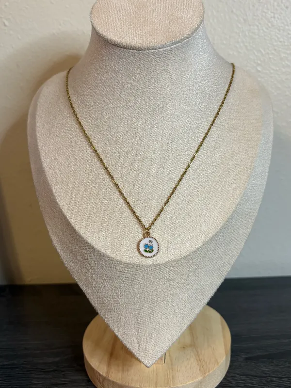 Handmade Gold/Blue Flower Necklace - Image 2