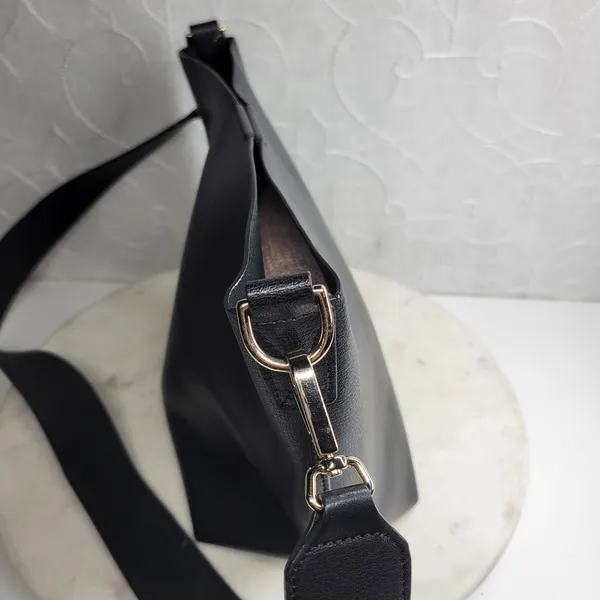 Leatherology Leather Crossbody Shoulder Purse Bag Black Gold Hardware Strap - Image 11