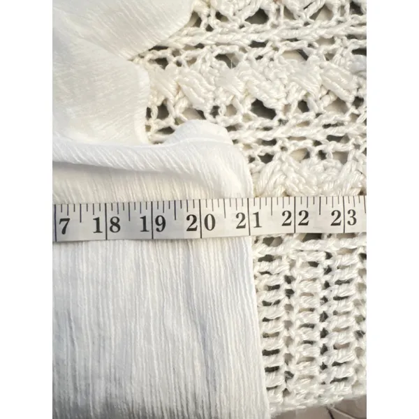 Lucky Brand Women’s Large White Boho Peasant Tunic Top Crochet Lace Hem - Image 3