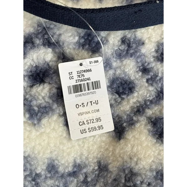 Victorias Secret Pink Sherpa Weekender Duffle‎ Fairisle Blue Nwt - Image 3