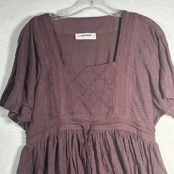Lucky Brand Square Neck Peplum Top‎ Tassel Drawstring Burgundy XS - Image 6