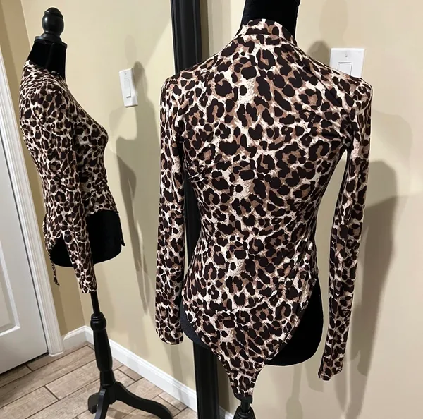 Mock Neck Slim Fit Bodysuit Blouse Top Tee Long Sleeve Animal Print Leopard Stir - Image 3