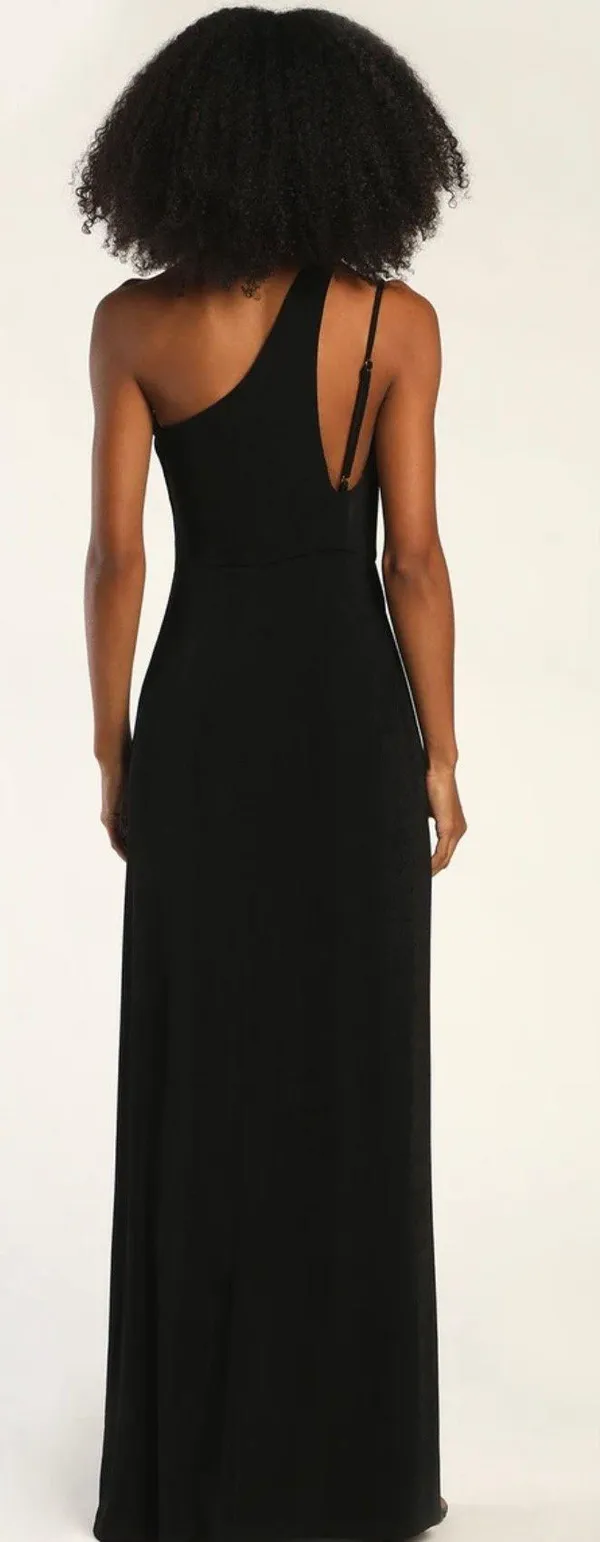 Lulus Black One Shoulder Maxi Dress - Image 2