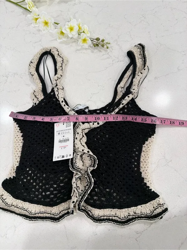 Zara Black Crochet Tank with Cream Ruffle Trim - Image 7