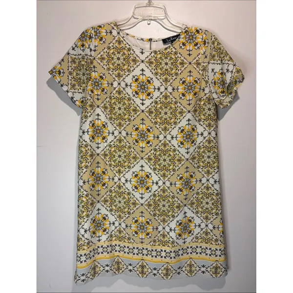 Lulu’s Dandelion Medallion Floral Shift Dress Yellow Artsy Size Small - Image 4