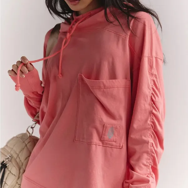 NWT FREE PEOPLE FP Movement Women's Hot Shot Hooded Layer Hibiscus 🌺 - Image 3
