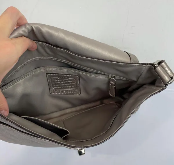 Coach Park Leather Flap Shoulder Bag Metallic Silver - Image 7