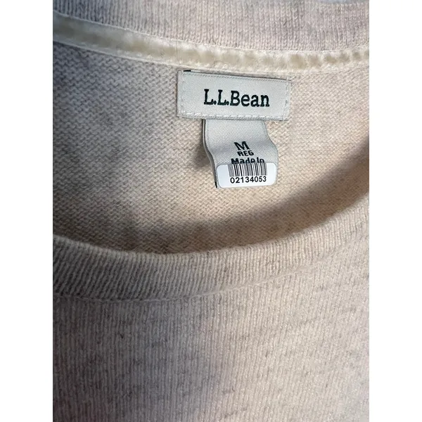 LL Bean Men Med‎ 100% Cashmere Crewneck Sweater Oatmeal Beige Heather - Image 2