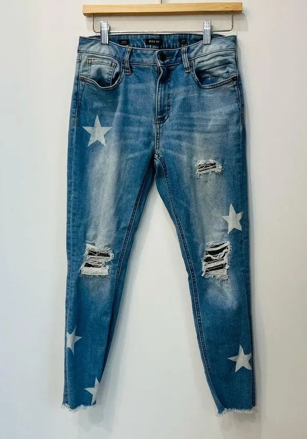 Miss Me High Rise Distressed Star Printed Mom Jeans Rise ankle skinny 29 - Image 3