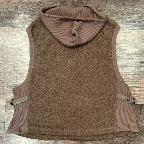 Free People Movement Brown Fuzzy Hooded Pullover Sleeveless Top Size Large Boho - Image 5