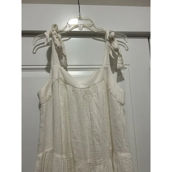 Wonderly White Maxi Dress Size Medium Cotton Sleeveless Tiered Boho Beach Bride - Image 2