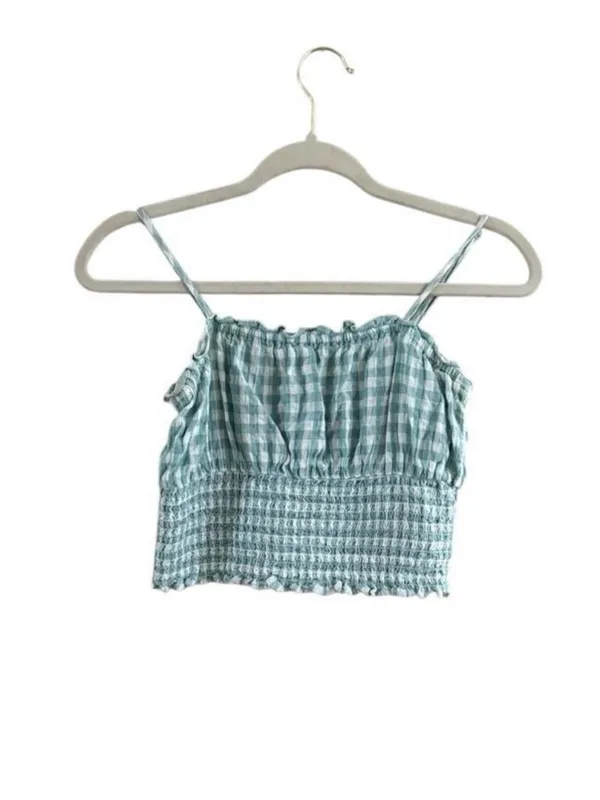 American Eagle Outfitters Mint Gingham Smocked Crop Top - Image 8