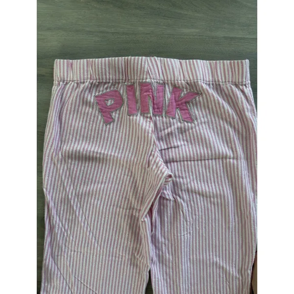 VTG Y2K Victorias Secret Pink Pajama Pants Dog Logo Striped Backside Logo XS - Image 8