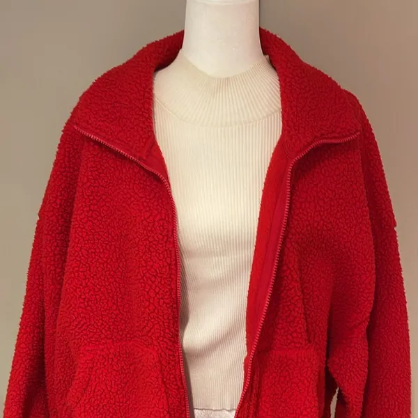 Old Navy Red Fleece Zip-Up Jacket Size XL - Image 2