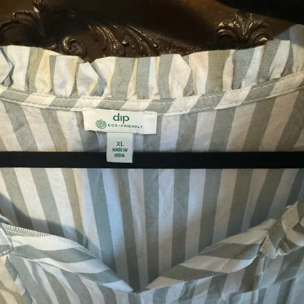 Dip White and Green Tiered Sundress with Bishop Sleeves - Image 2