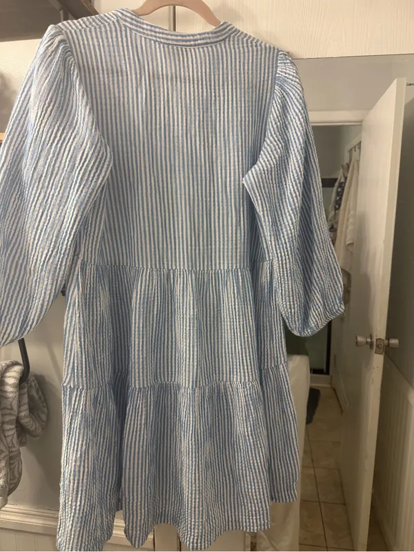 Maison Jules Blue and White Striped Tiered Casual Dress - Image 3