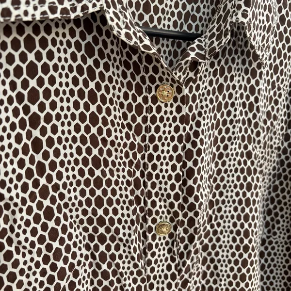 Tory Burch Button Front Silk Blouse Cream Brown Long Sleeve Sz 10 Career Brunch - Image 4
