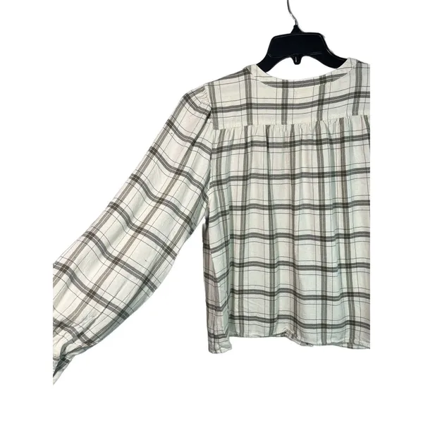 Wilfred Free Puff Sleeve Button Front Window Pane Plaid Top Size Medium - Image 4