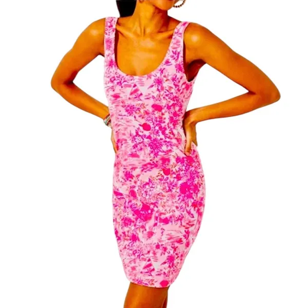 Lilly Pulitzer Newberri Tank Dress Peony Pink Seaside Scene Size Medium - Image 2
