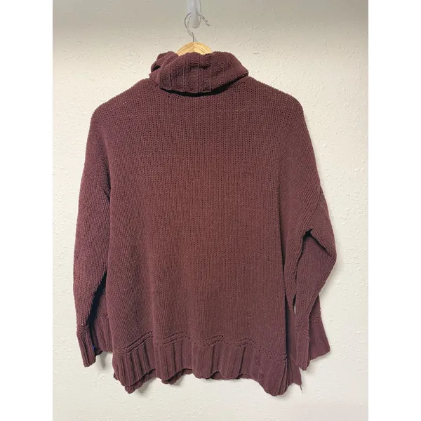 Aerie Womens XS Oversized Turtleneck Sweater Burgundy Chenille Knit Pullover - Image 2