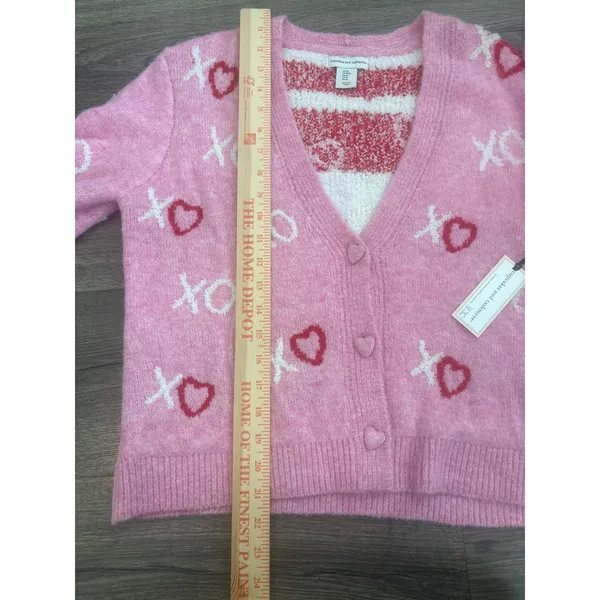 Cupcakes and Cashmere Pink XO Heart Print Cardigan Sweater Medium NEW - Image 5