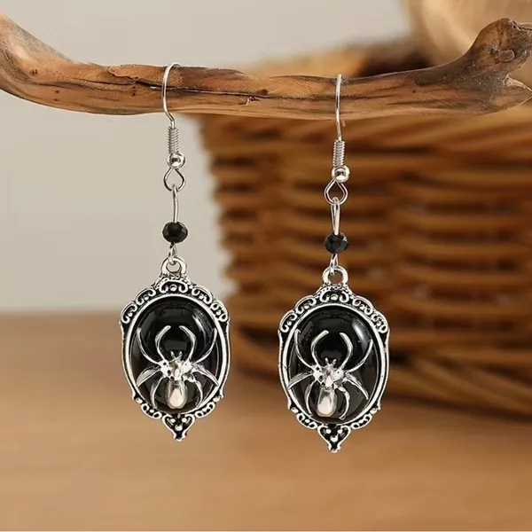Gothic Retro Style Black Gemstone Spider Earrings Faux Fashion Jewelry‎ - Image 4