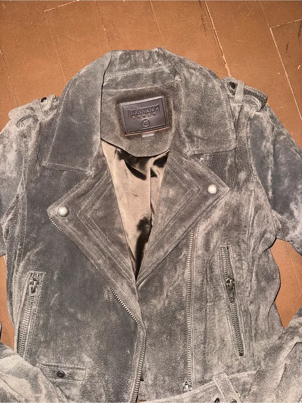 Blank NYC Gray Suede Moto Jacket with Belted Hem - Image 2