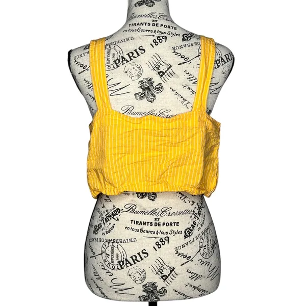 A New Day (M) Striped Button Detail Linen Blend Front Tie Crop Top Tank Shirt - Image 3