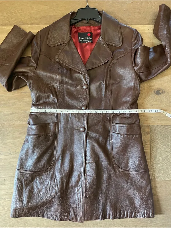 Great Things Vintage Chocolate Brown Genuine Leather Long Coat Jacket Size Large - Image 12