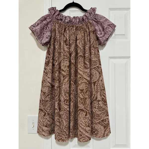 Free People Sophie Paisley Off Shoulder Mini Dress Brown Purple Boho XS - Image 2