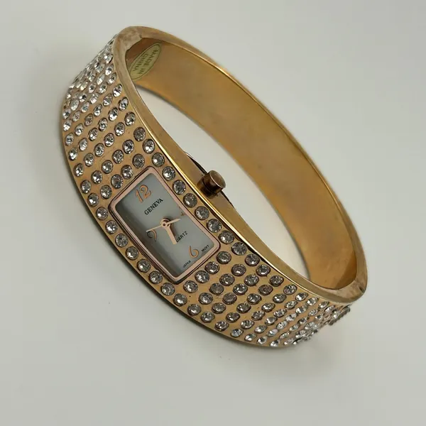 Geneva Rose Gold Crystal Embellished Women’s Bangle Watch - Image 4