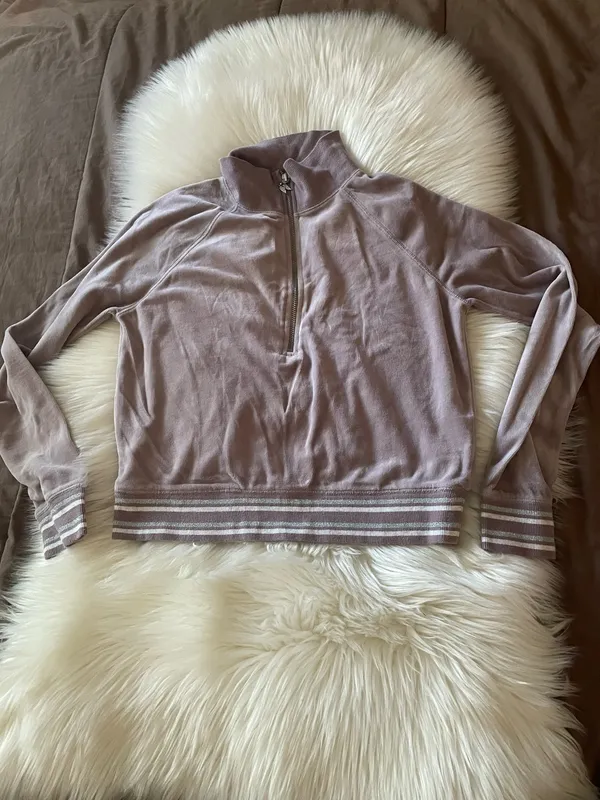 Victoria's Secret Silver Gray Velour Half Zip Sweater - Image 4