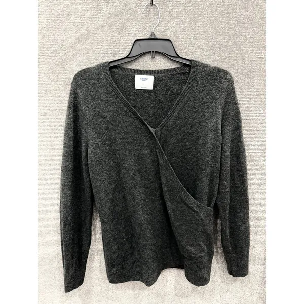 Old Navy Women Maternity Sweater L Gray Faux Wrap V-Neck Long Sleeve Knit - Image 3