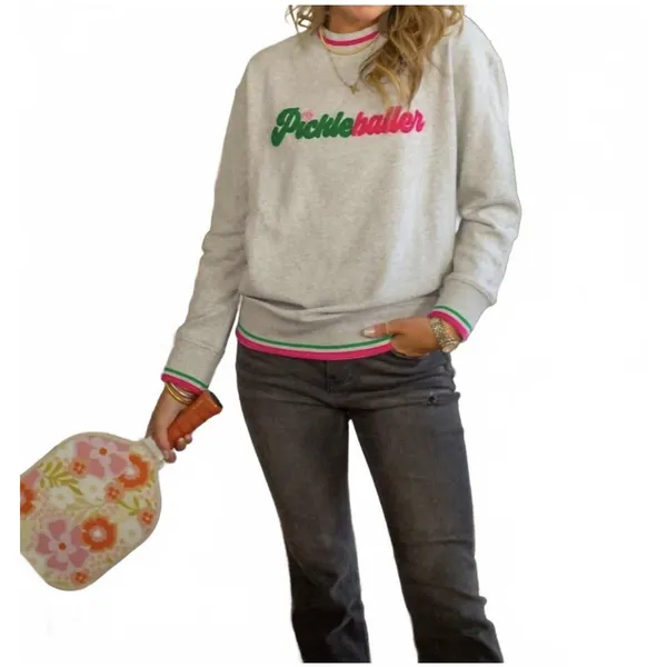 Shiraleah Pickleballer Sweatshirt Size L Pink Green Preppy Country Club‎ - Image 12