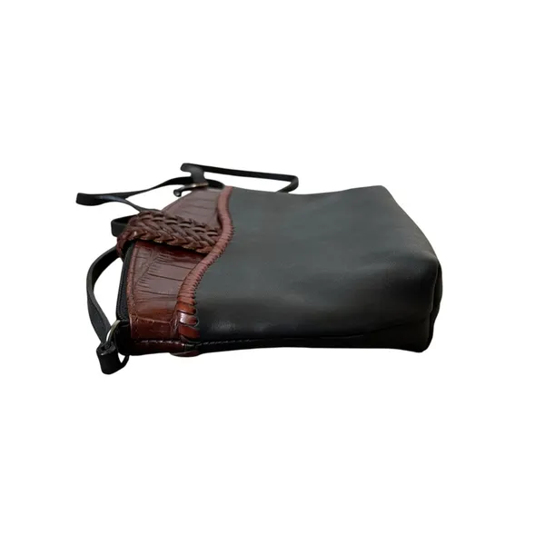 Brighton Vintage Crossbody Bag Black Leather Brown Croc Embossed Heart Accent - Image 10