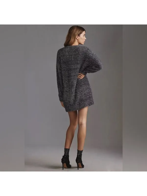 By Anthropologie Eyelash Knit‎ Mini Gray Silver Dress Size Large EUC - Image 12