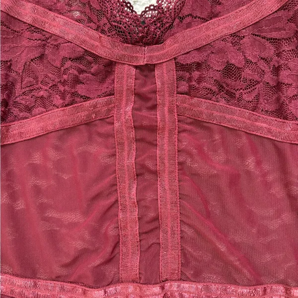 Shinestar Burgundy Sheer Lace Bodysuit Teddies Size M - Image 6